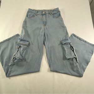 Daisy Light Blue Flare Cargo Jeans Women’s Size S Stretch Waist Band